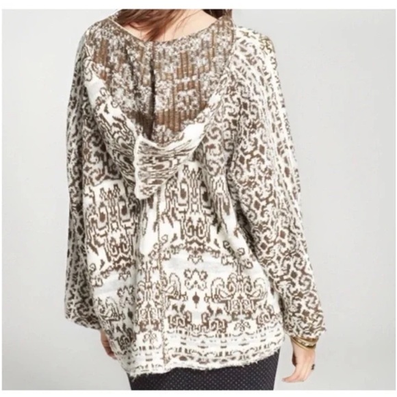 Free People Green Boho Raggy Hoodie Wool Sweater- L - Picture 5 of 14